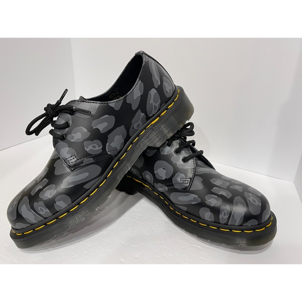 Doc Dr. Martens Skull Leopard Print Oxfords Black Men Sz 7 Women Sz 8 27686 NEW